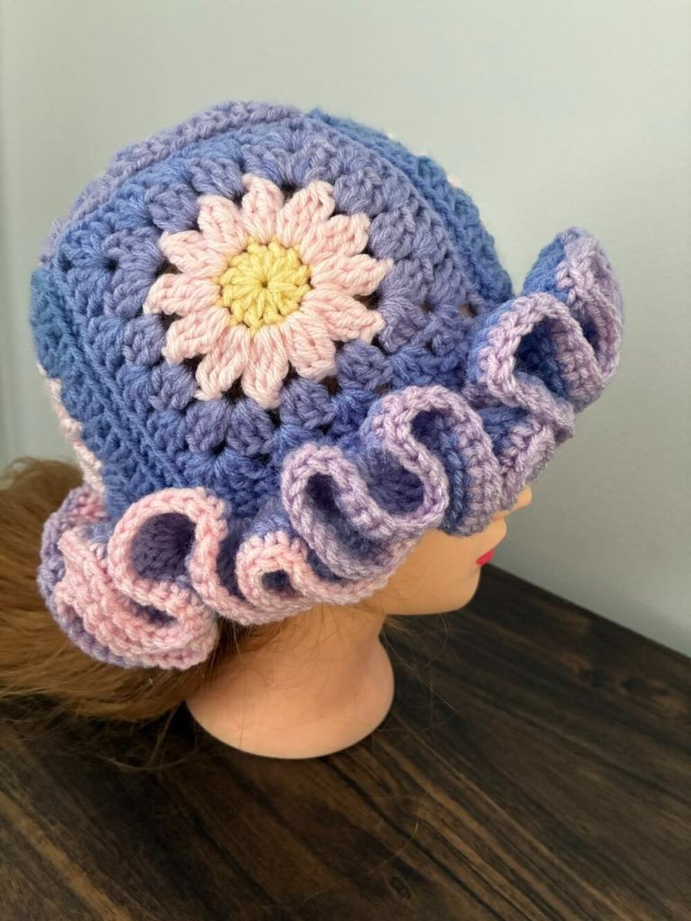 Handmade crochet ruffle hat NEW